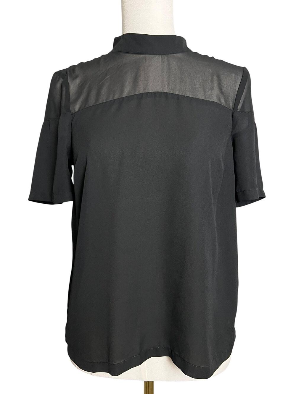 ASOS DESIGN Blouse Womens 2 Black Sheer Yoke Mock Neck Short Sleeve Chiffon Top